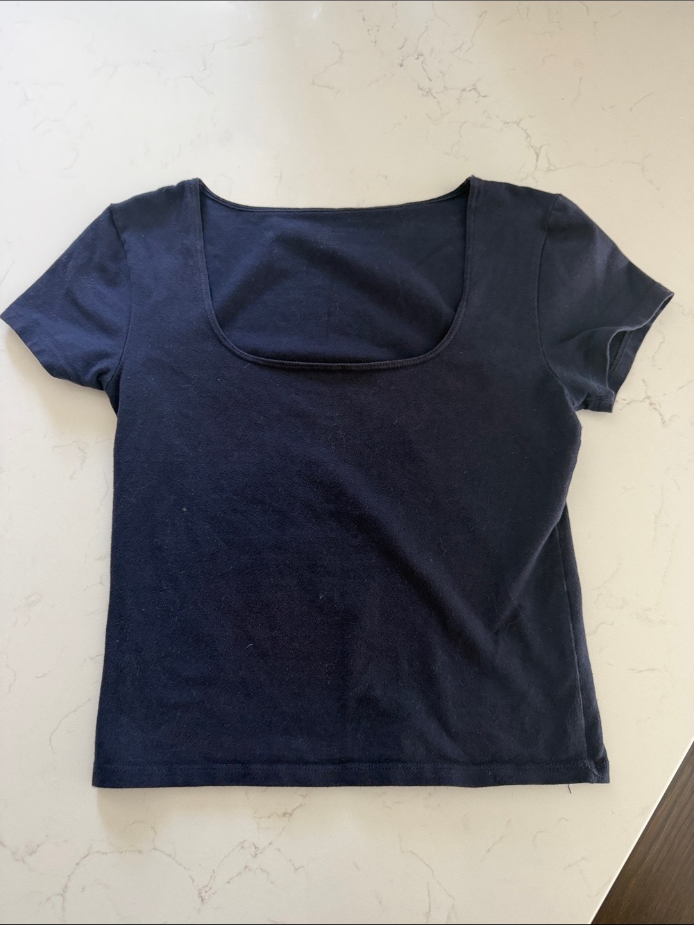 Women's Brandy Melville Navy Square Neck Short Sleeve Top